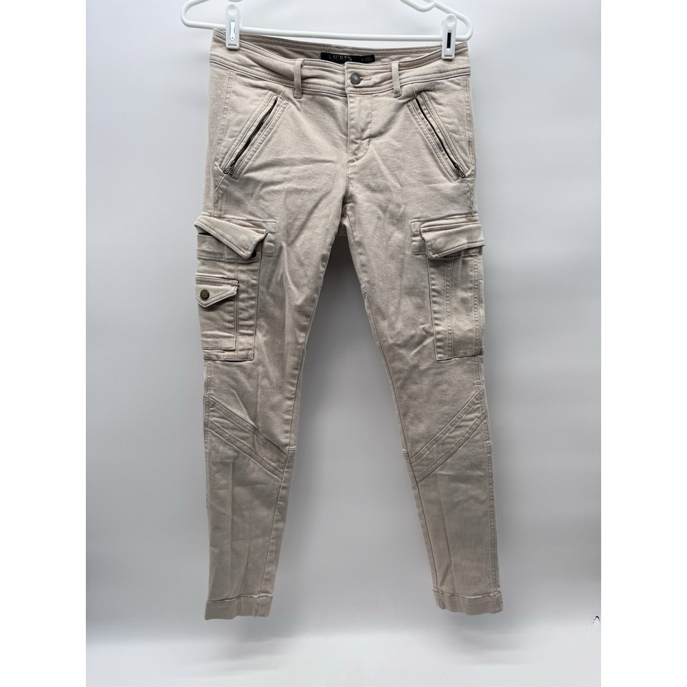 Lauren Ralph Lauren Womens Skinny Moto Utility Cargo Pants Khaki Beige Size 2